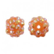 Resin rhinestone shamballa bead 10x12mm Pink orange